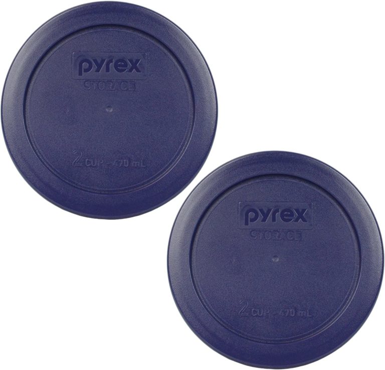 Pyrex 7200-PC Dark Blue 2-Cup Round Storage Lid on glass bowl